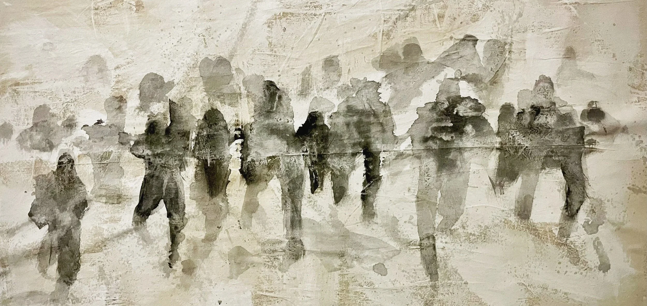    Finding The Exits    Acrylic and gesso on canvas  2025  91.5cm x 213cm 