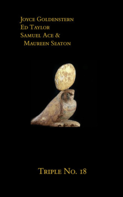 Authors and title set on a dark background with an image of a stone bird with a stone disk on its head.