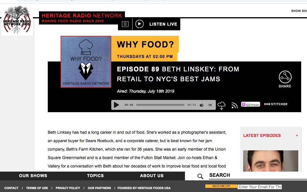 FSM’s Beth Linskey was interviewed on the show “Why Food” on Heritage Radio.
