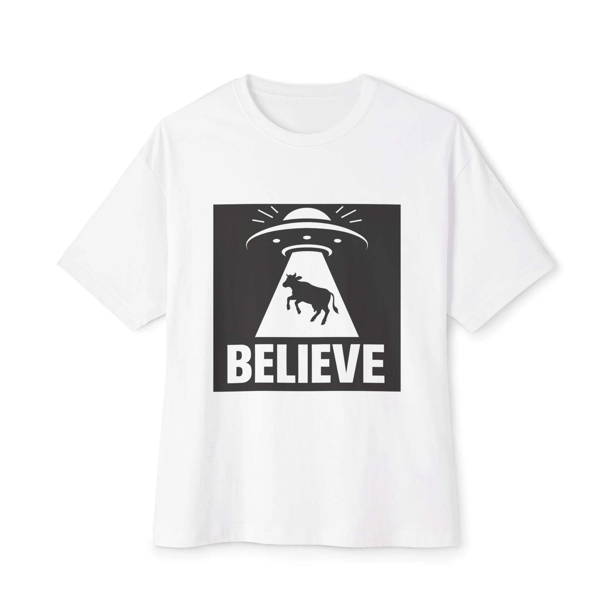 Cow Abduction Believe T-Shirt | UFO Alien Tractor Beam Tee
