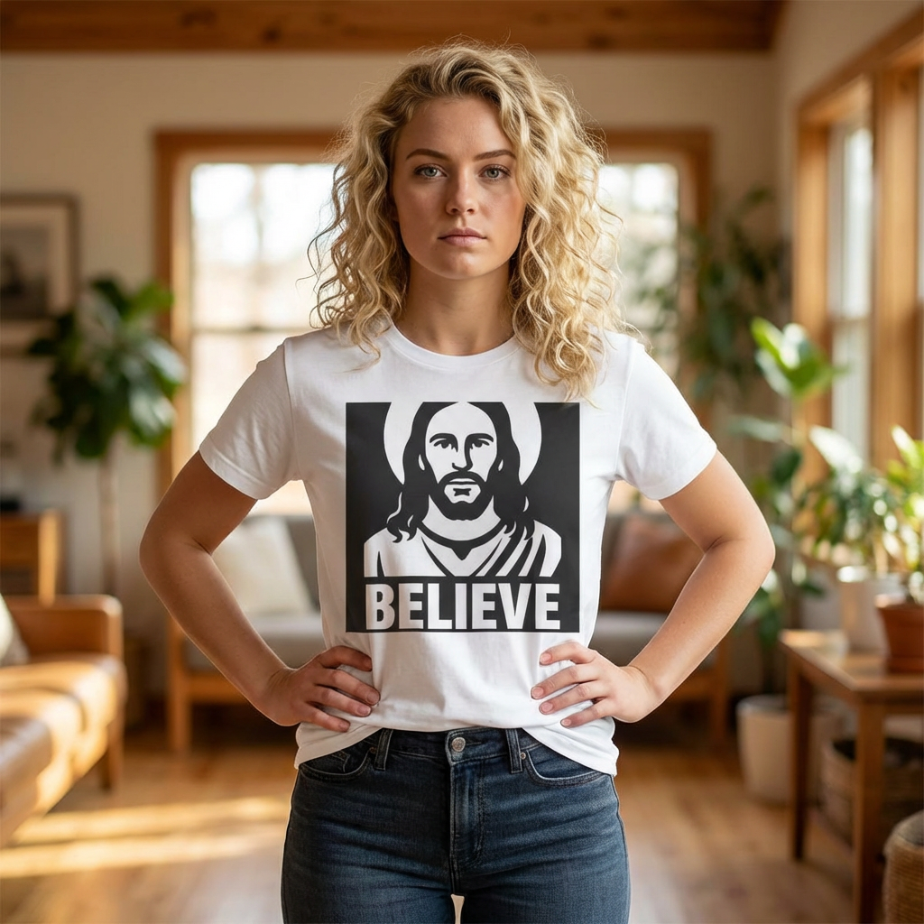 Believe Graphic Tee — Jesus & Bigfoot Retro Boxy T-Shirt
