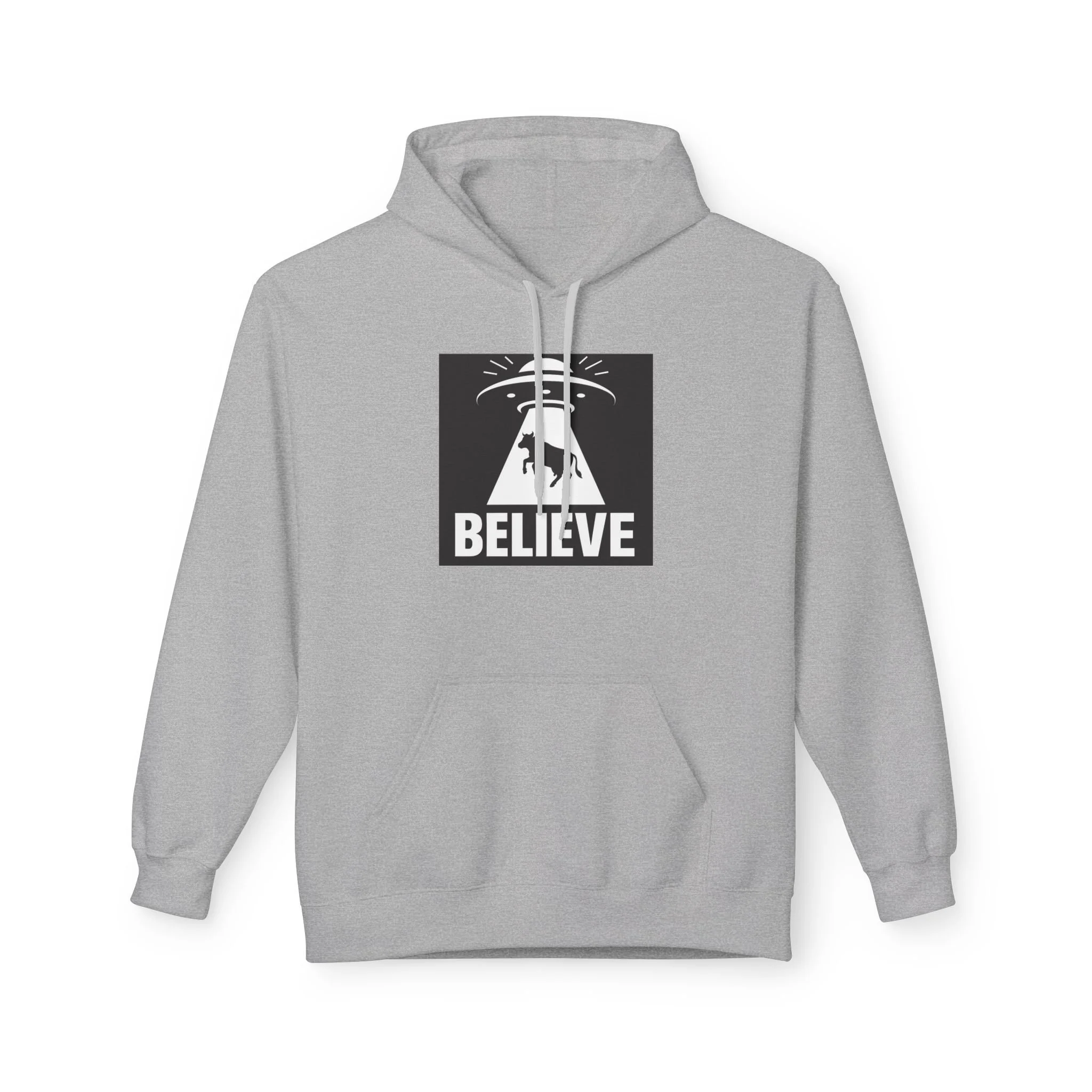 Believe UFO Cow Hoodie — Alien Abduction Graphic Pullover