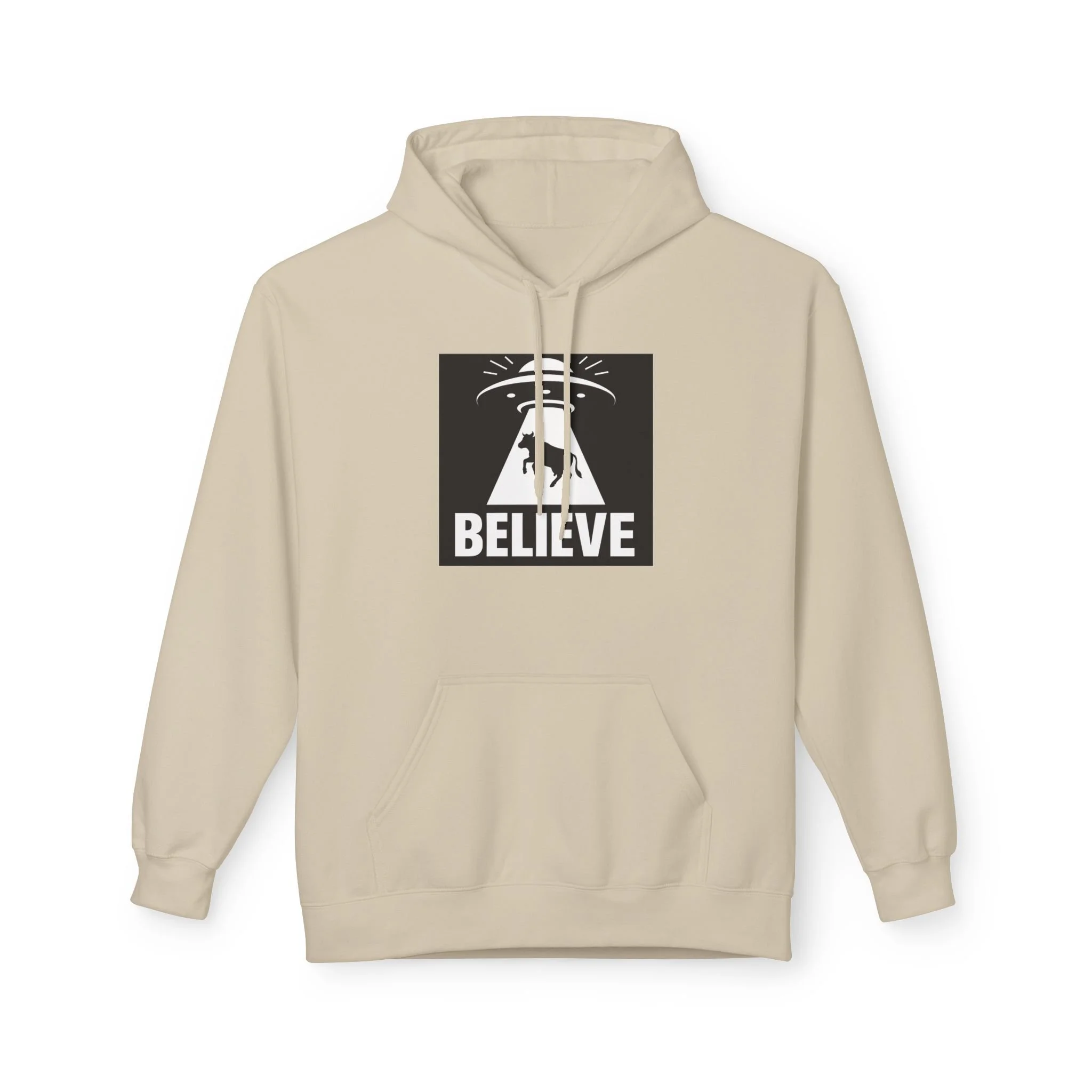 Believe UFO Cow Hoodie — Alien Abduction Graphic Pullover