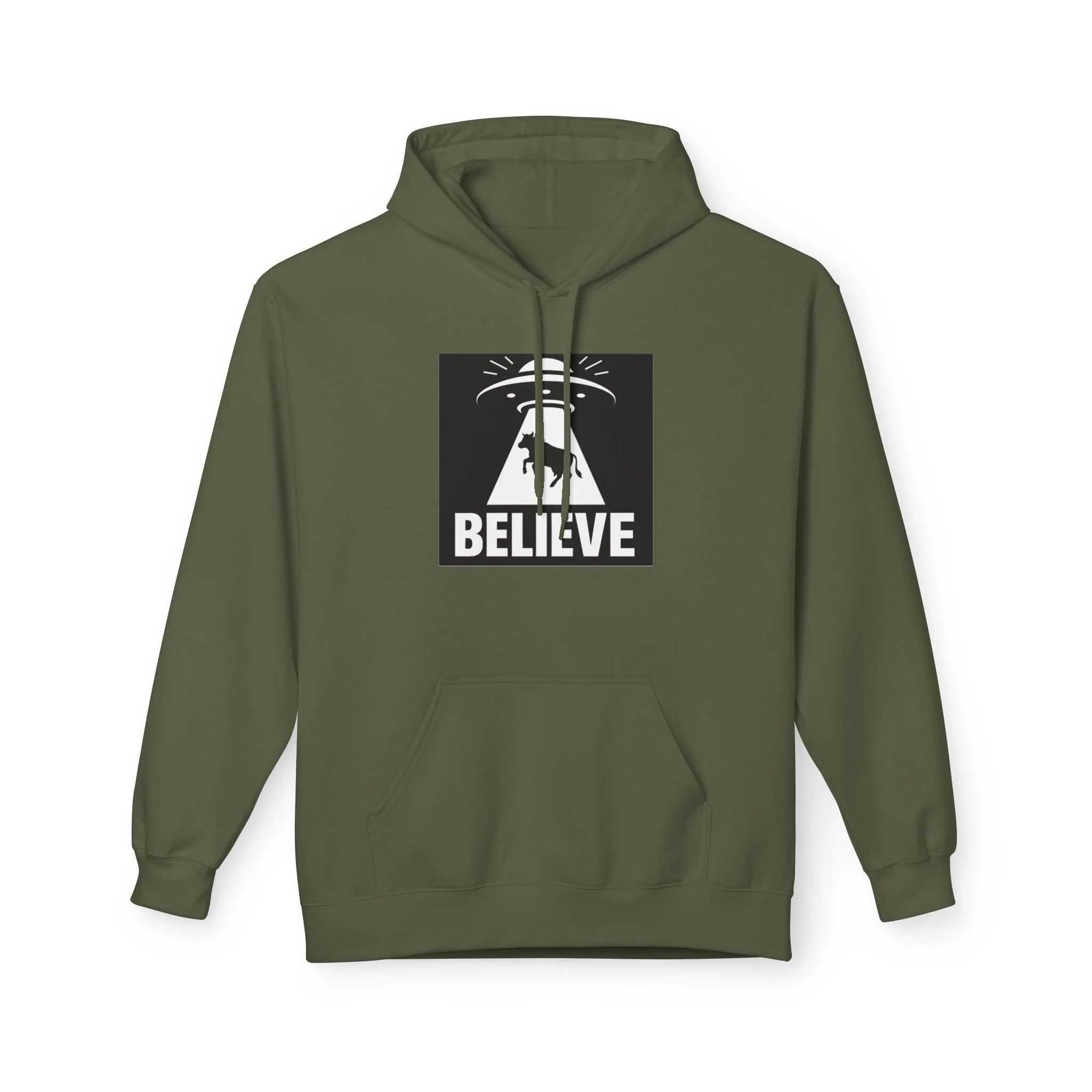 Believe UFO Cow Hoodie — Alien Abduction Graphic Pullover