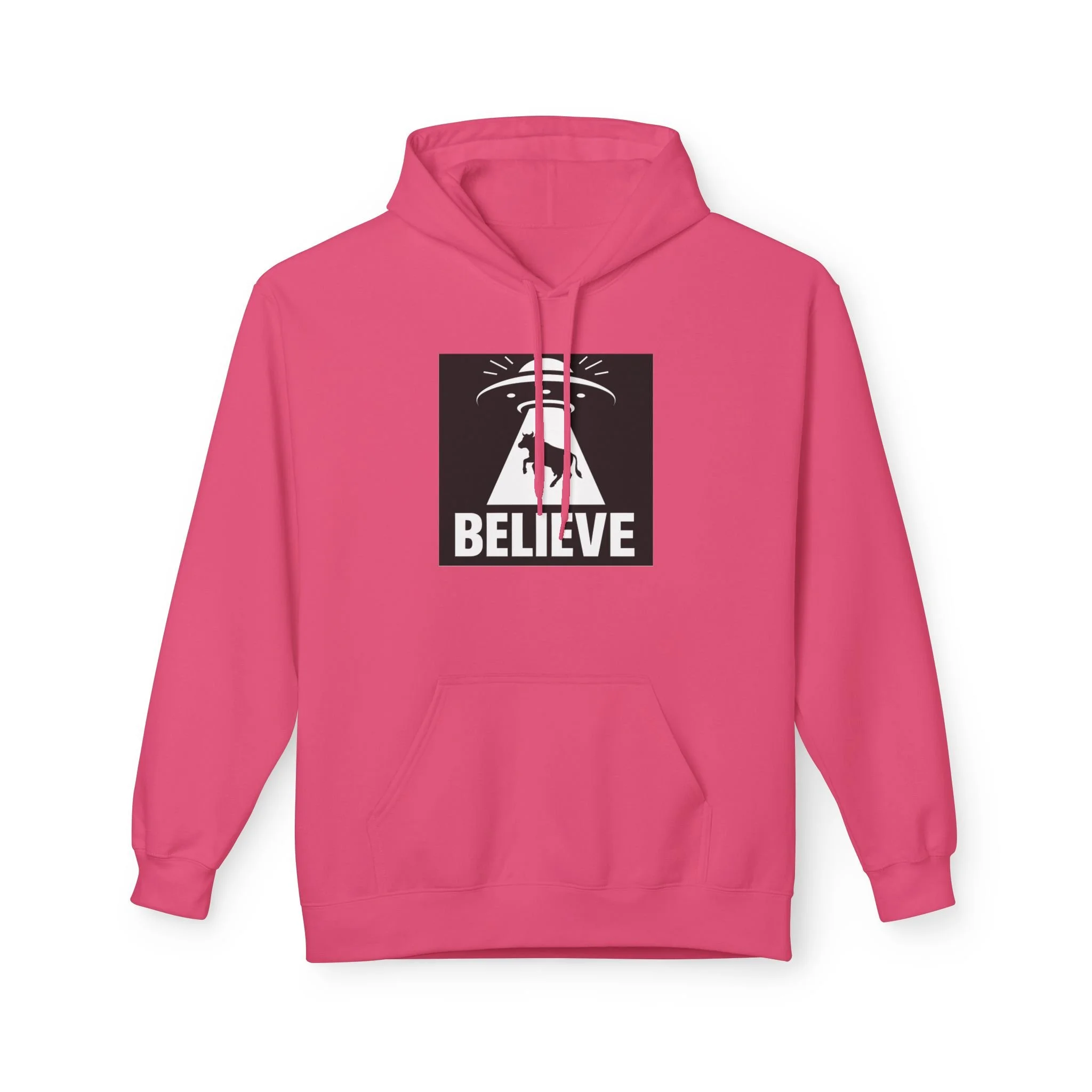 Believe UFO Cow Hoodie — Alien Abduction Graphic Pullover
