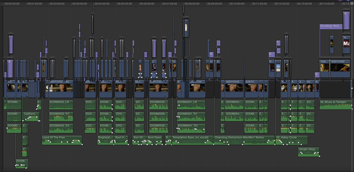 Final Cut X session of Nick Marechal's EPK (http://www.nickmarechal.com/media)