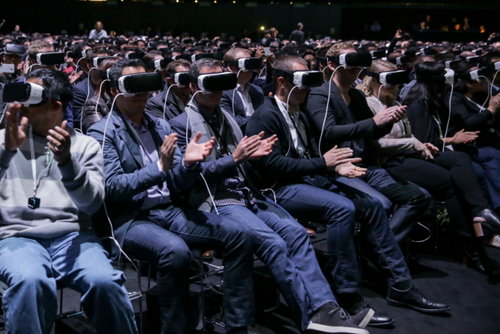 Crowd enjoying 360˚ VR headsets