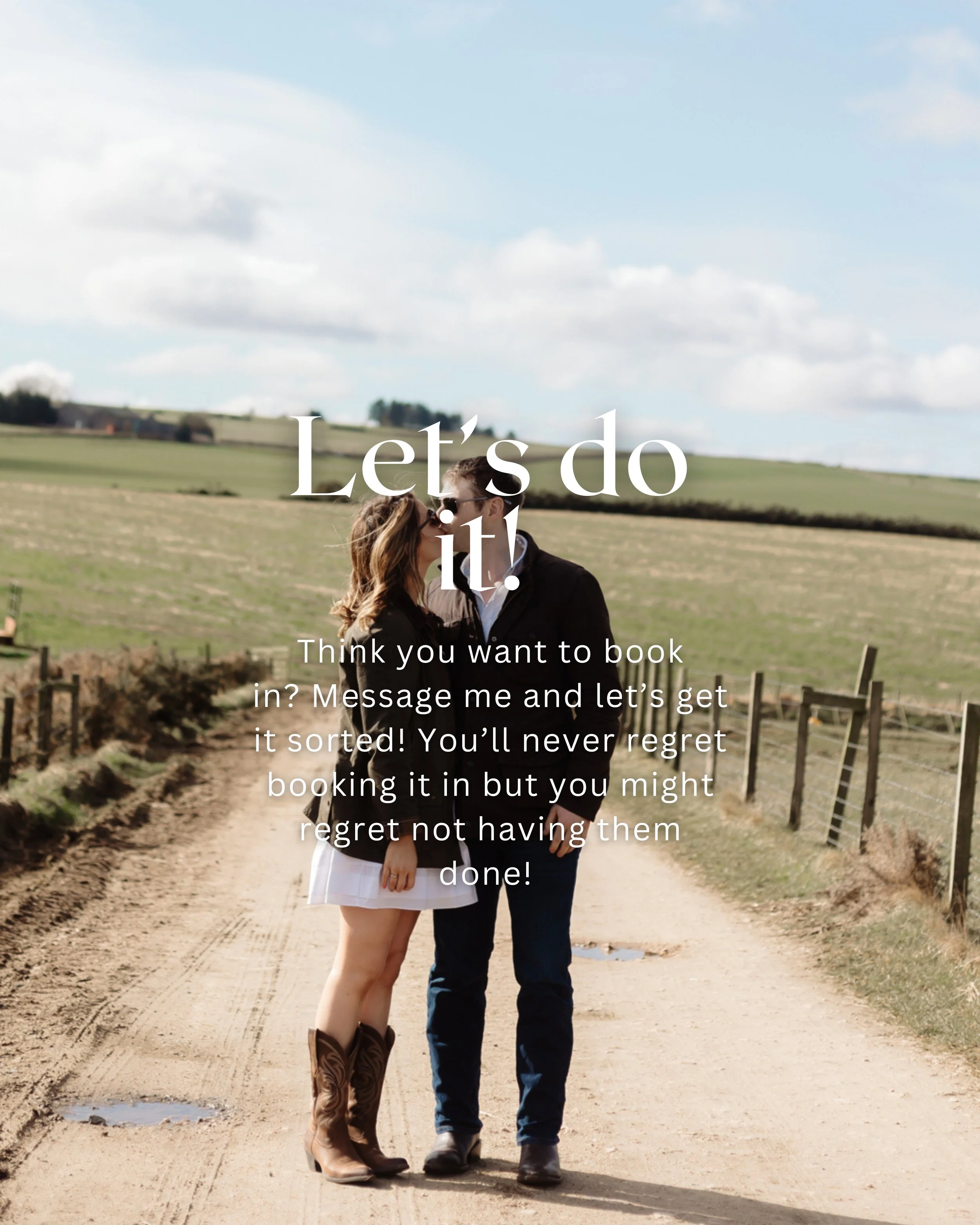 Pre wedding shoot Aberdeenshire Scotland couple kissing on country road natural romantic engagement photography