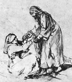 Jesus heals Peter’s mother-in-law, Rembrandt sketch