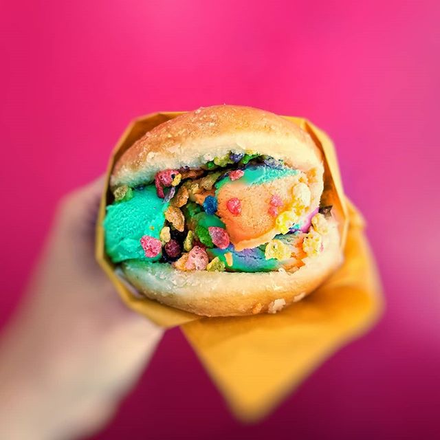 Have you tried the new ice cream shop in Downtown Stockton? Welcome @iscreamforicecream209 to the neighborhood. They just opened last week and look at what they're serving! The owners hooked me up with this donut ice cream. A rainbow sorbet sandwiche