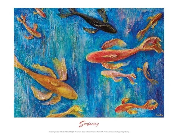 Surfacing koi Cassy Tully orange and black fish art