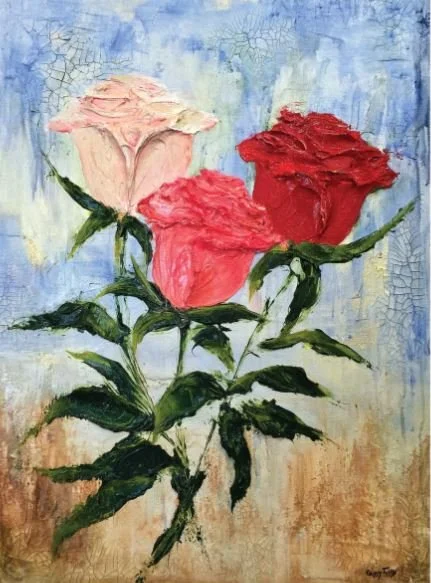 bliss roses Cassy Tully garden red pink white rose art canvas print