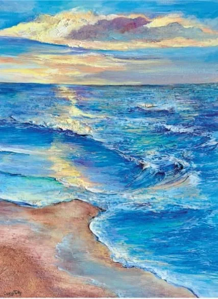 beach sunrise Painting Cassy Tully Refresh blue coastal ocean art canvas print