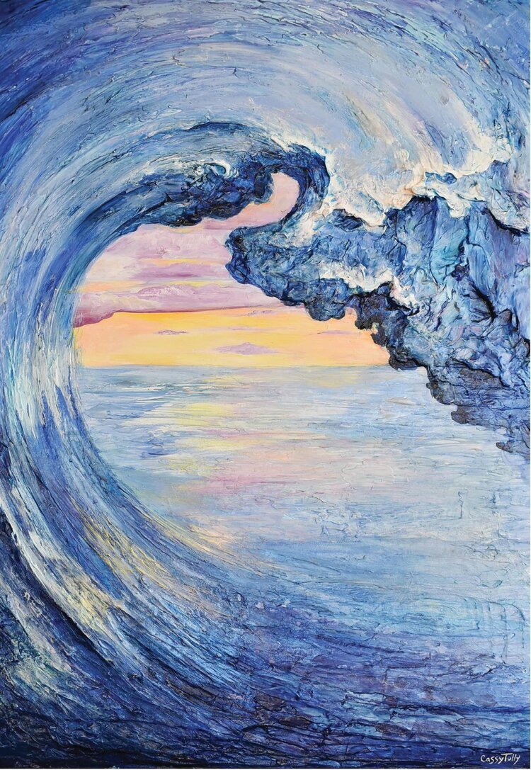 Destiny Wave Painting Cassy Tully beach blue coastal ocean art canvas print