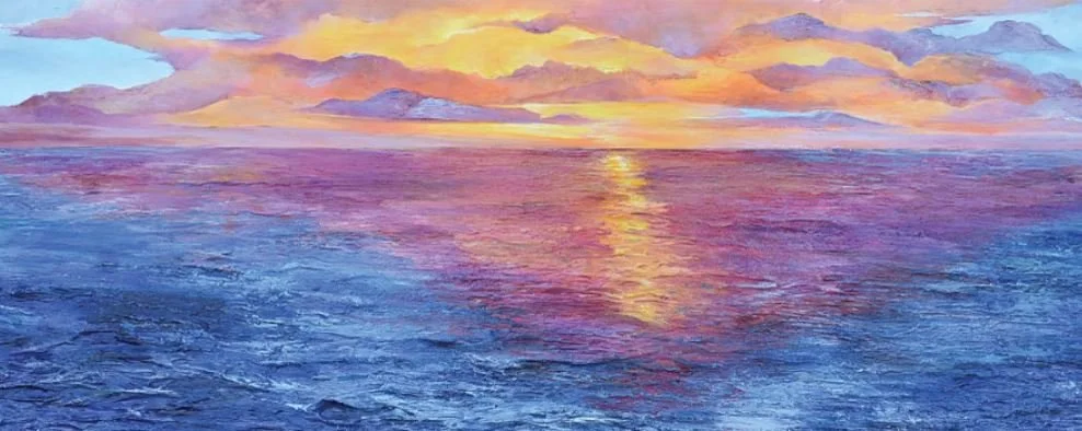 beach sunset Painting Cassy Tully Infinity panoramic colorful coastal ocean art canvas print