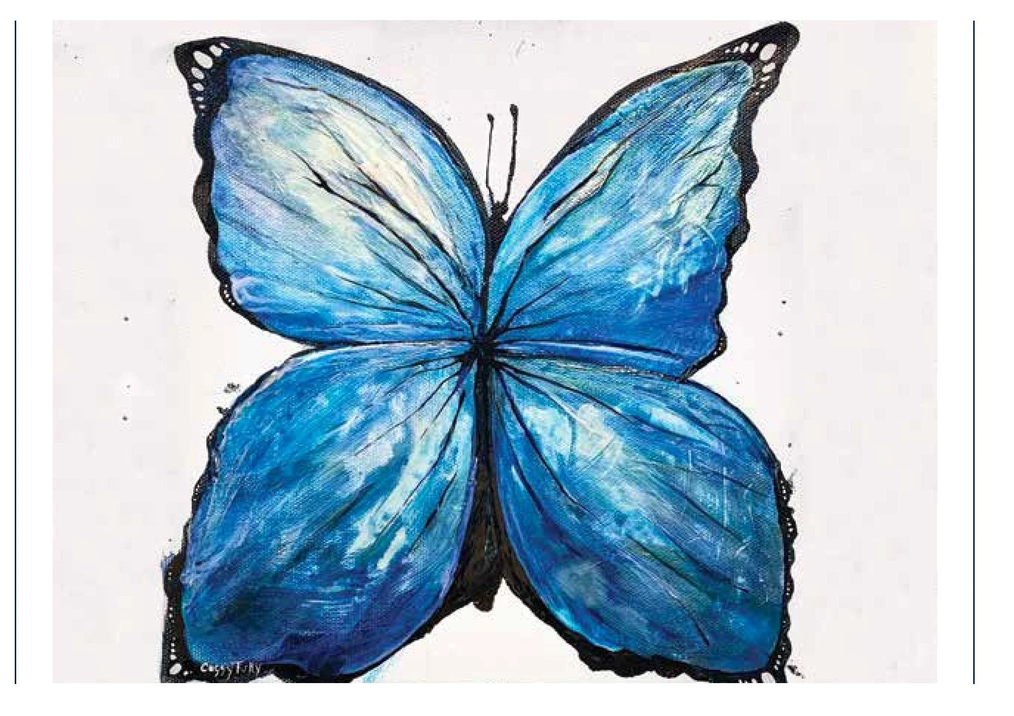 Cassy Tully Butterfly Note Card Blue Garden Art