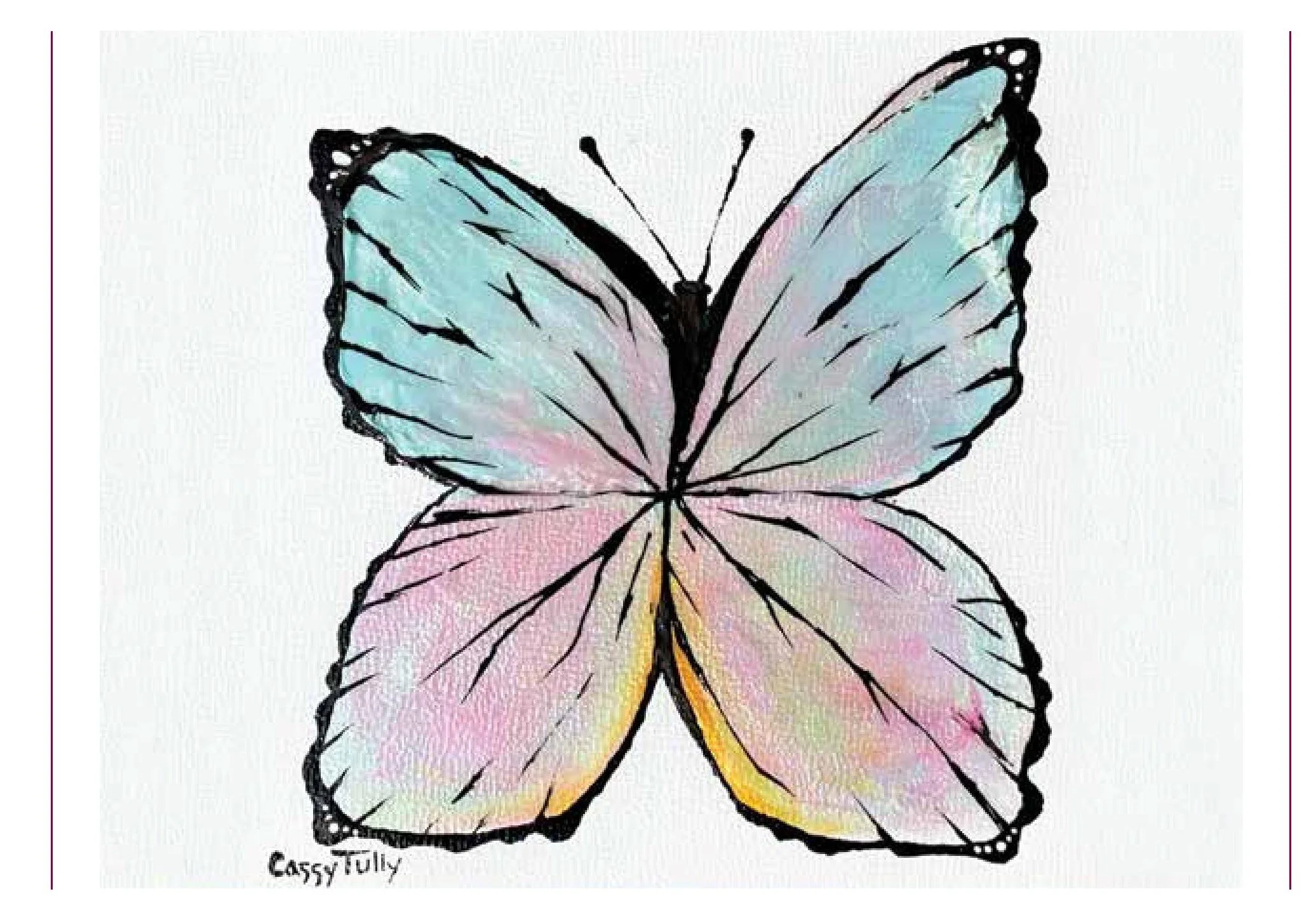 Cassy Tully Butterfly Note Card Colorful Garden Art Greeting Card