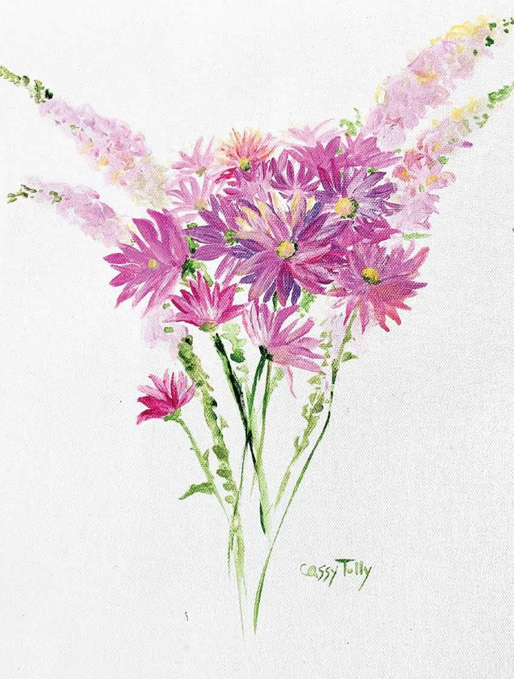 Floral Pink Flower Bouquet Cassy Tully Tropical Art Print on Paper or Canvas