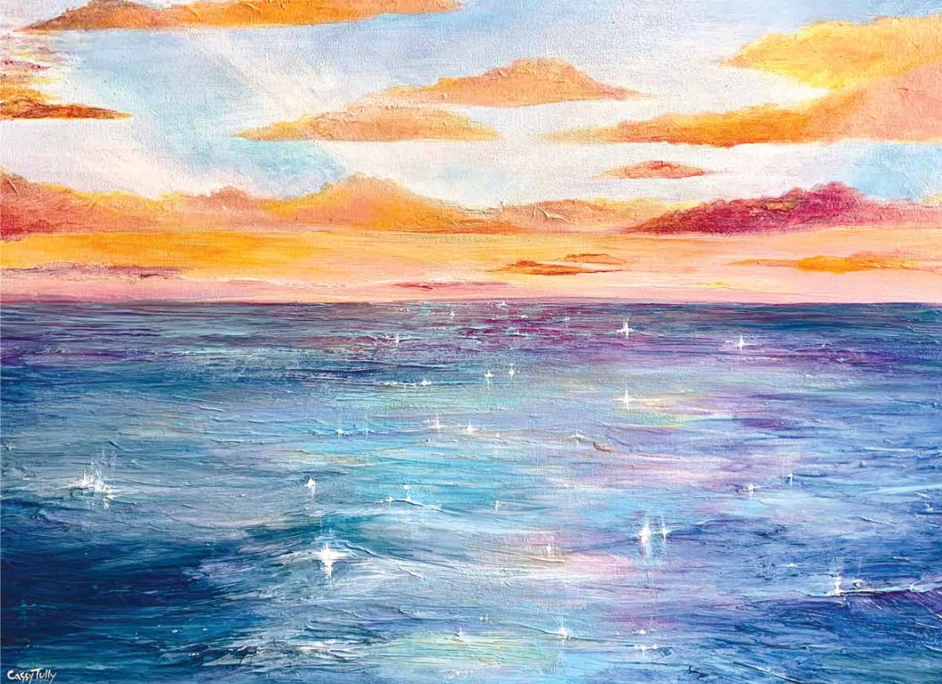 colorful sunset sparkle Cassy Tully ocean coastal canvas art