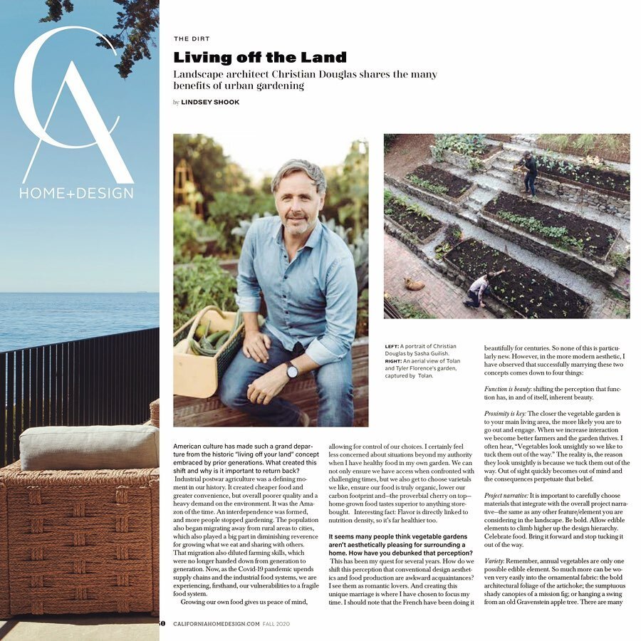 Check out our new print feature in the fall issue of @cahomeanddesign magazine (link in profile👆🏼)! A discussion on the important role food needs to play in the future of our landscapes. This slippery environmental slope we find ourselves on goes i