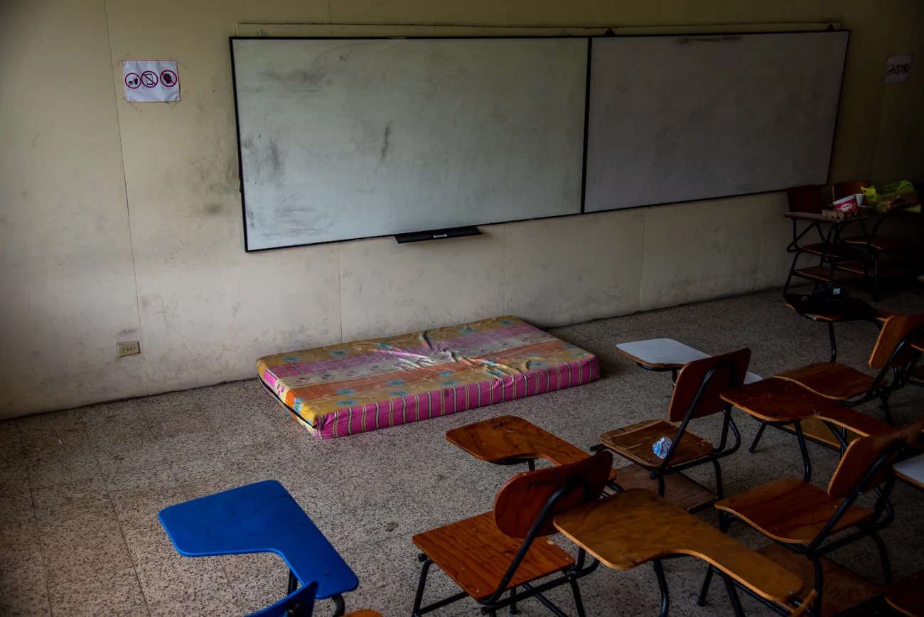 A mattress, on which students from the public university slept on during their occupation of the campus in San Pedro Sula. Both major campuses, in San Pedro Sula and Tegucigalpa were occupied by students for nearly a month this summer in protests against the privatization of education in the country. During this time clashes with military police were happening everyday. At the climax of the occupation, military police stormed the campus in the capital and shot and injured 4 students.