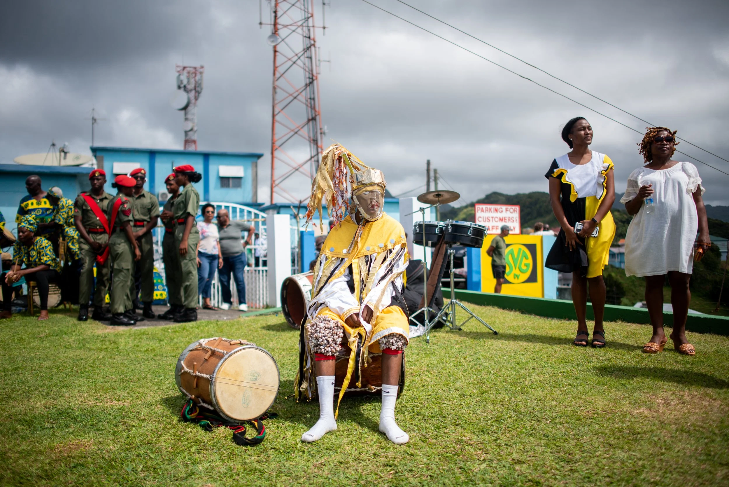  Tyler, 14, from the Bronx, wearing the traditional Wanaragua costume on St. Vincent island during National Hero's Day which honors the Black Carib Cheif, Joseph Chatoyer. 