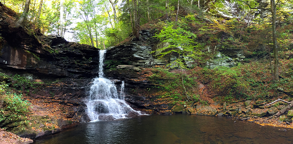 Sheldon Reynolds waterfall, the second in Ricketts Glen on the Falls Trail System. To give you a sense of scale in this photo, these falls are 36'.