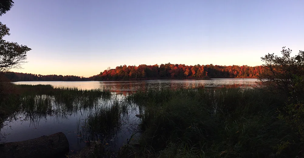 Sunset on the lake at Ricketts Glen. The red color was magnificent.