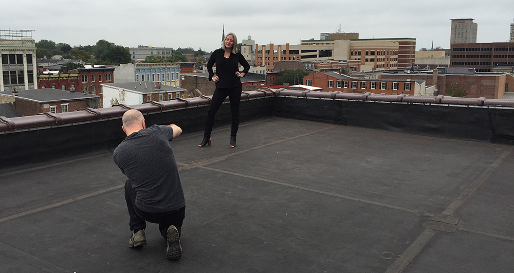 Photographing Anne on the rooftop of the Candy Factory in downtown Lancaster, PA.