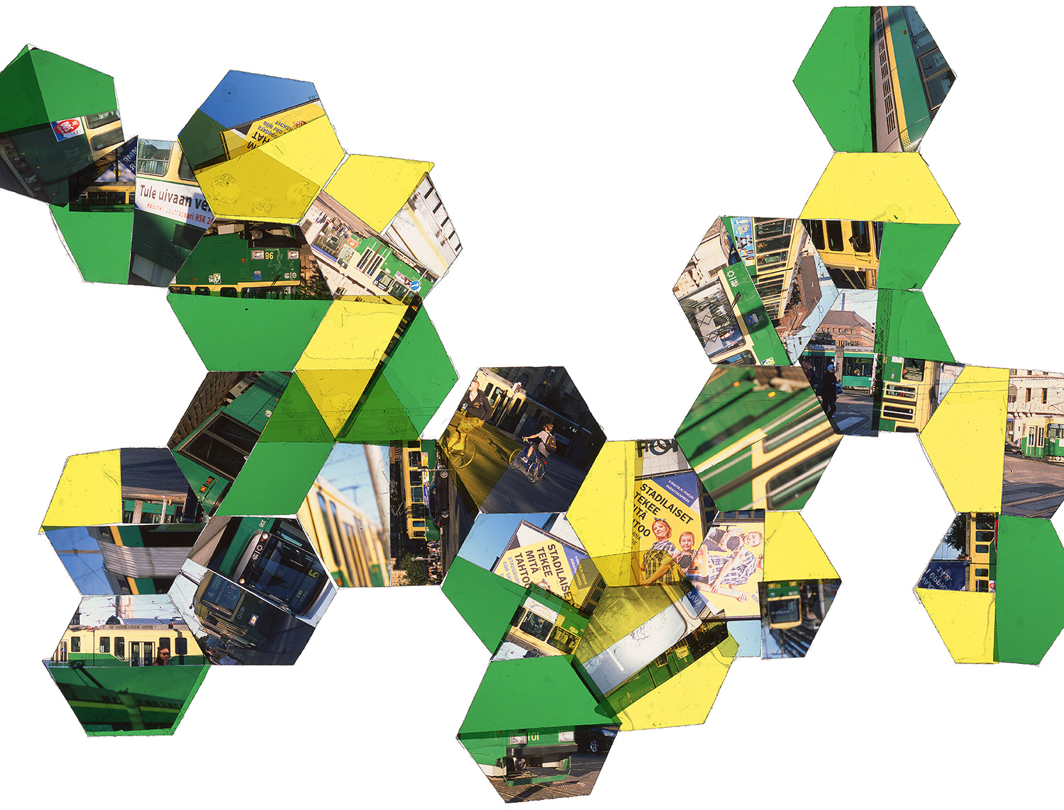 HELSINKI, FINLAND: HEXAGON DERIVATIVE 11 •TWO EDITIONS: 16”X21” & 30”x40” • TRANSPARENCY FILM COMPOSITION