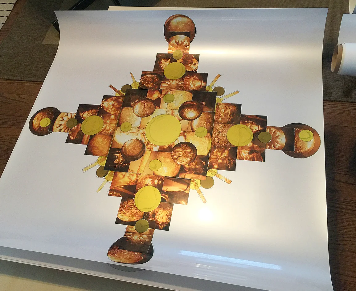 Joya Del Oro , Transparency film printed at 30”x30”, archival pigment on fuji metallic