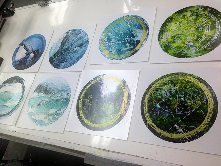 Designs printed on photos.