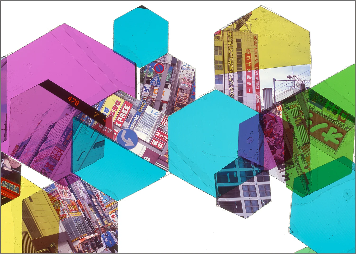TOKYO, JAPAN: HEXAGON DERIVATIVE 9 • 20” x 28”• GICLEE PRINT FROM TRANSPARENCY FILM COMPOSITION