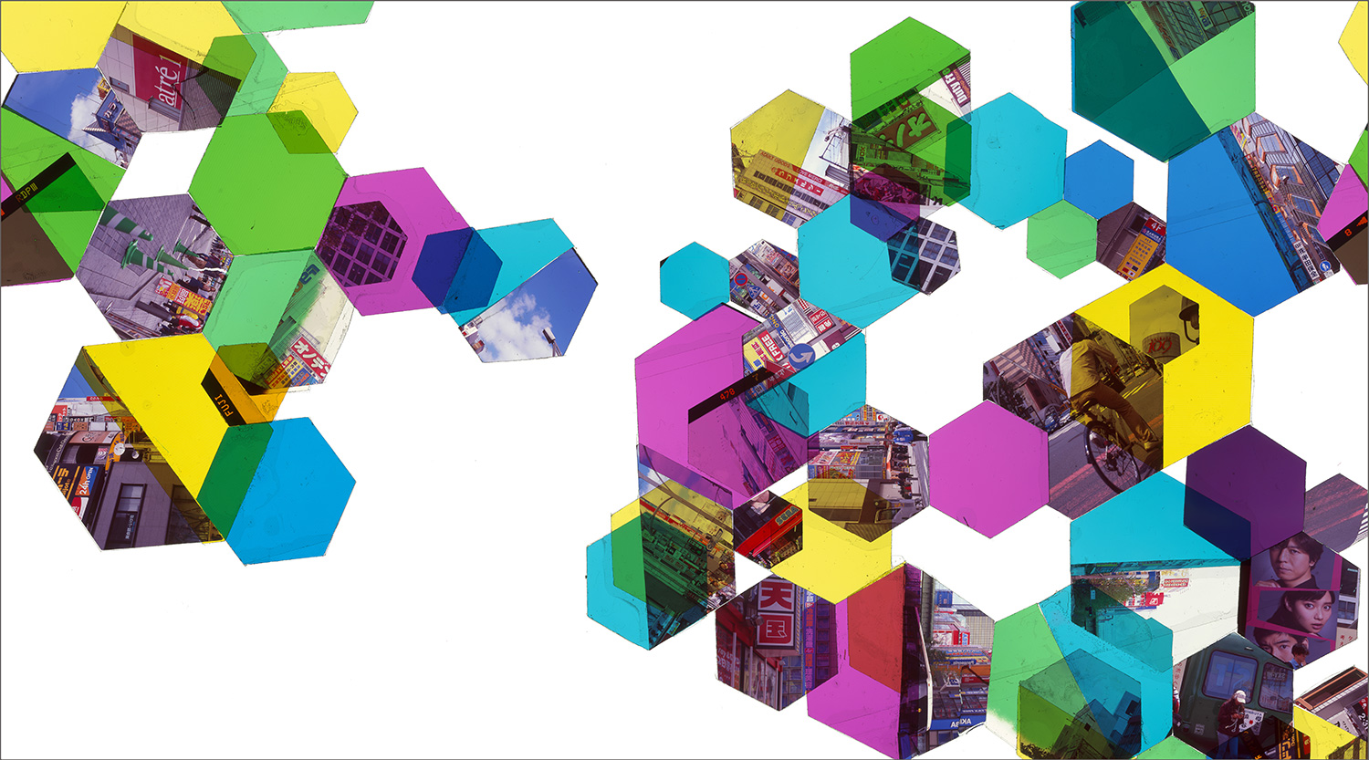 TOKYO, JAPAN: HEXAGON DERIVATIVE B (FULL COMPOSITION) • 28” x 50”• GICLEE PRINT FROM TRANSPARENCY FILM COMPOSITION
