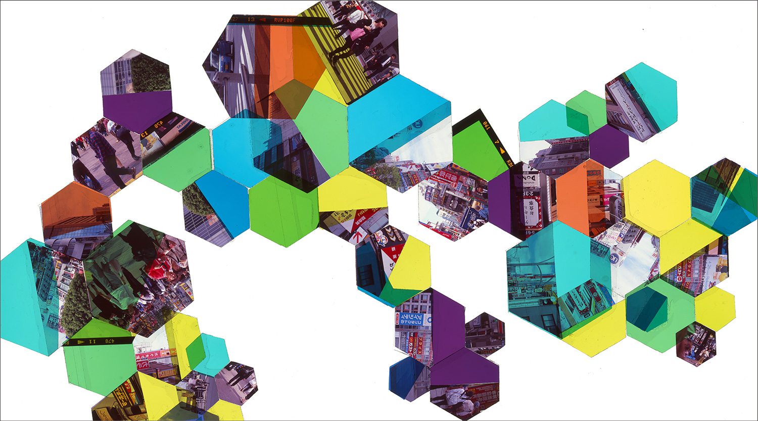 TOKYO, JAPAN: HEXAGON DERIVATIVE A (FULL COMPOSITION) • 28” x 50”• GICLEE PRINT FROM TRANSPARENCY FILM COMPOSITION