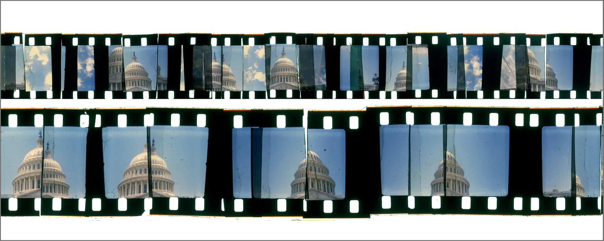 WASHINGTON CUTUP 1 , ACRYLIC MOUNTED PRINT FROM 16MM TRANSPARENCY FILM COMPOSITION, 20” x 50”, EDITION OF 5