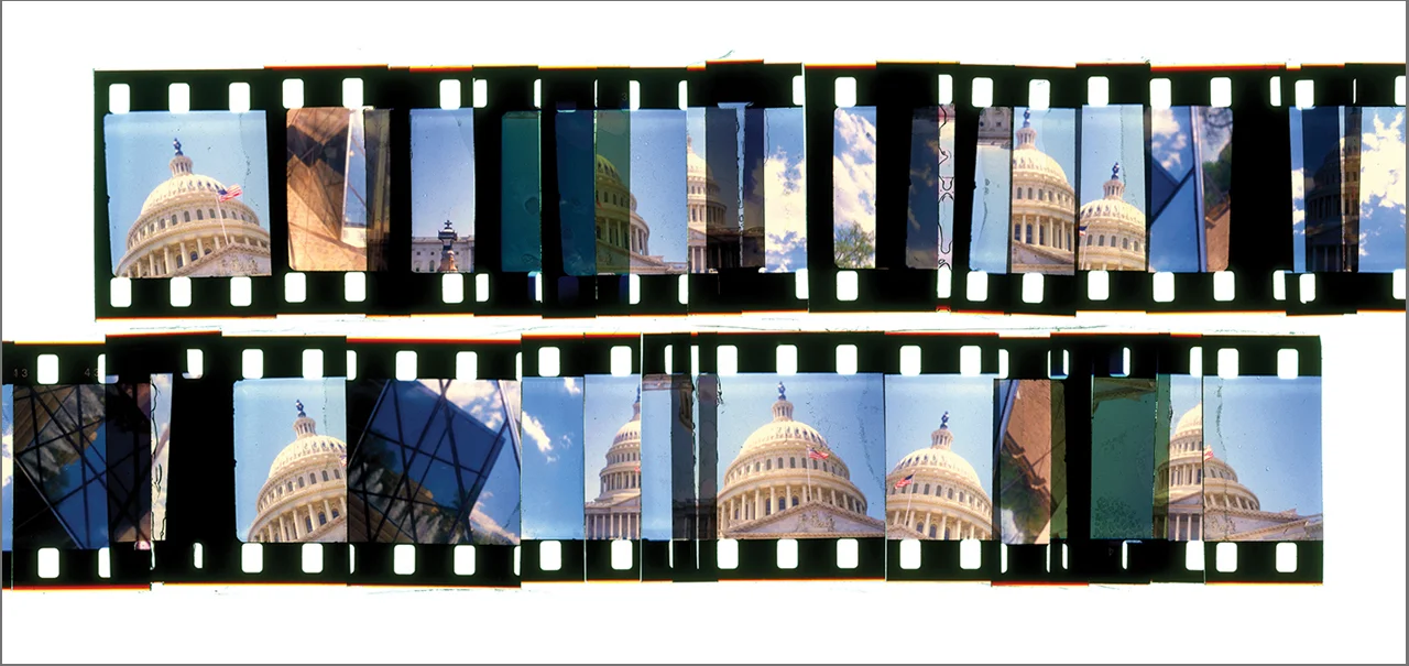 WASHINGTON CUTUP 3 , ACRYLIC MOUNTED PRINT FROM 16MM TRANSPARENCY FILM COMPOSITION, 20” x 42”, EDITION OF 5