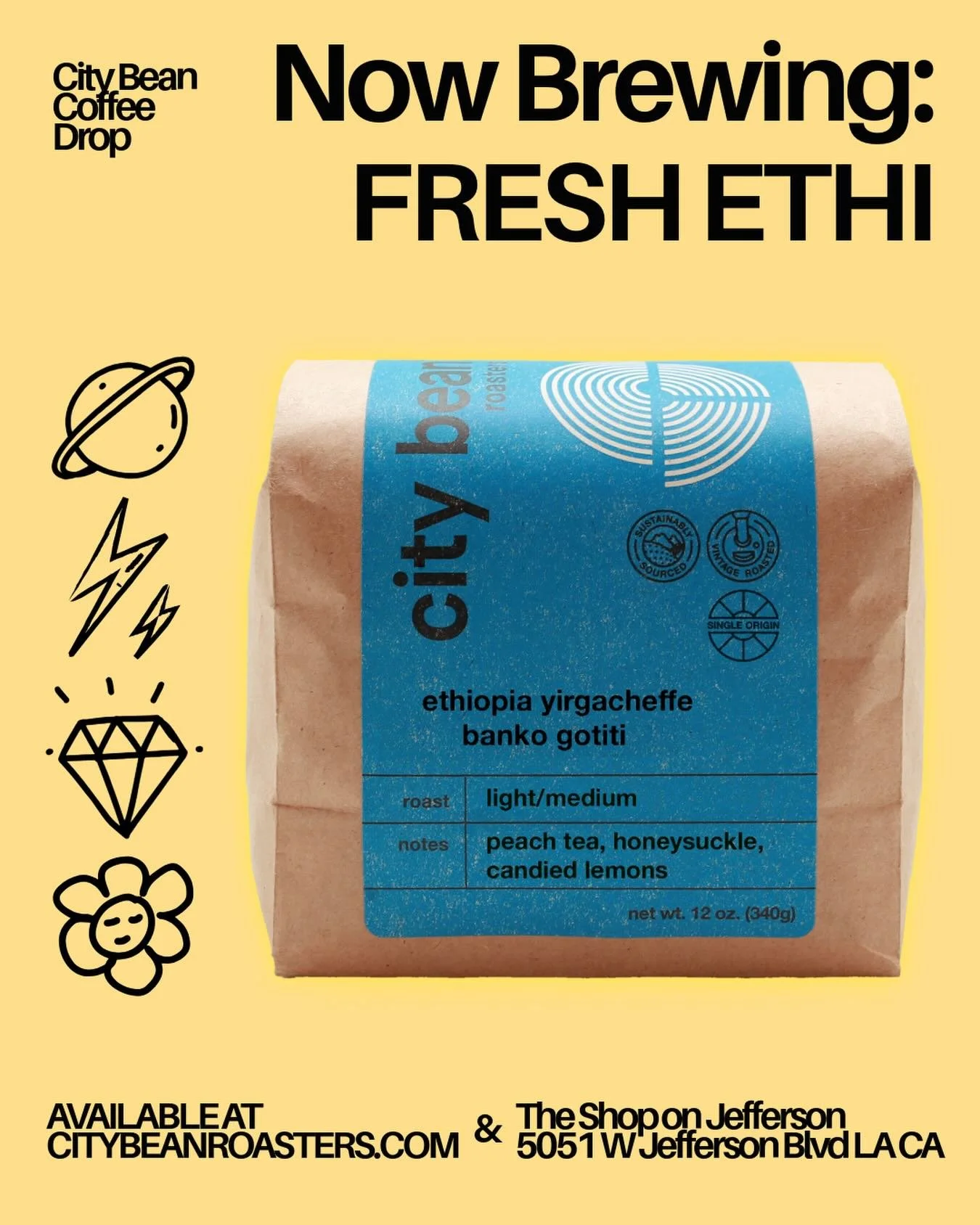Coffee drop! Fresh Ethi is now brewing. Wholesale partners can get theirs now on the City Bean App, and in-store customers can come by the shop or get it at citybeanroasters.com