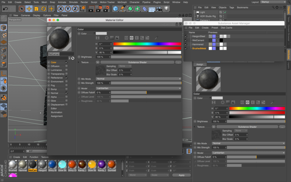   4)  You can now edit the  Substance Materials attributes  in the  Cinema 4D Material Editor  