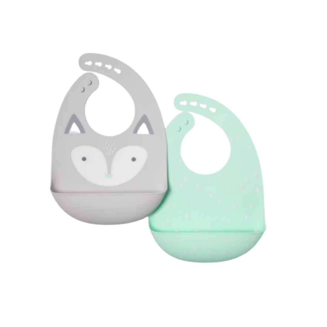 Silicone Bibs with Decal - Cloud Island™ Gray Fox &amp; Green Arrows