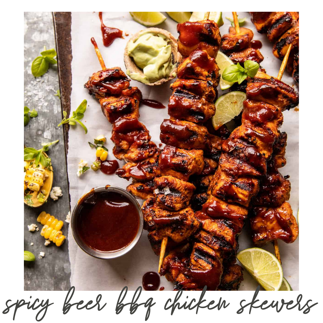 Spicy Beer BBQ Chicken Skewers with Avocado Corn and Feta Salsa (Copy)