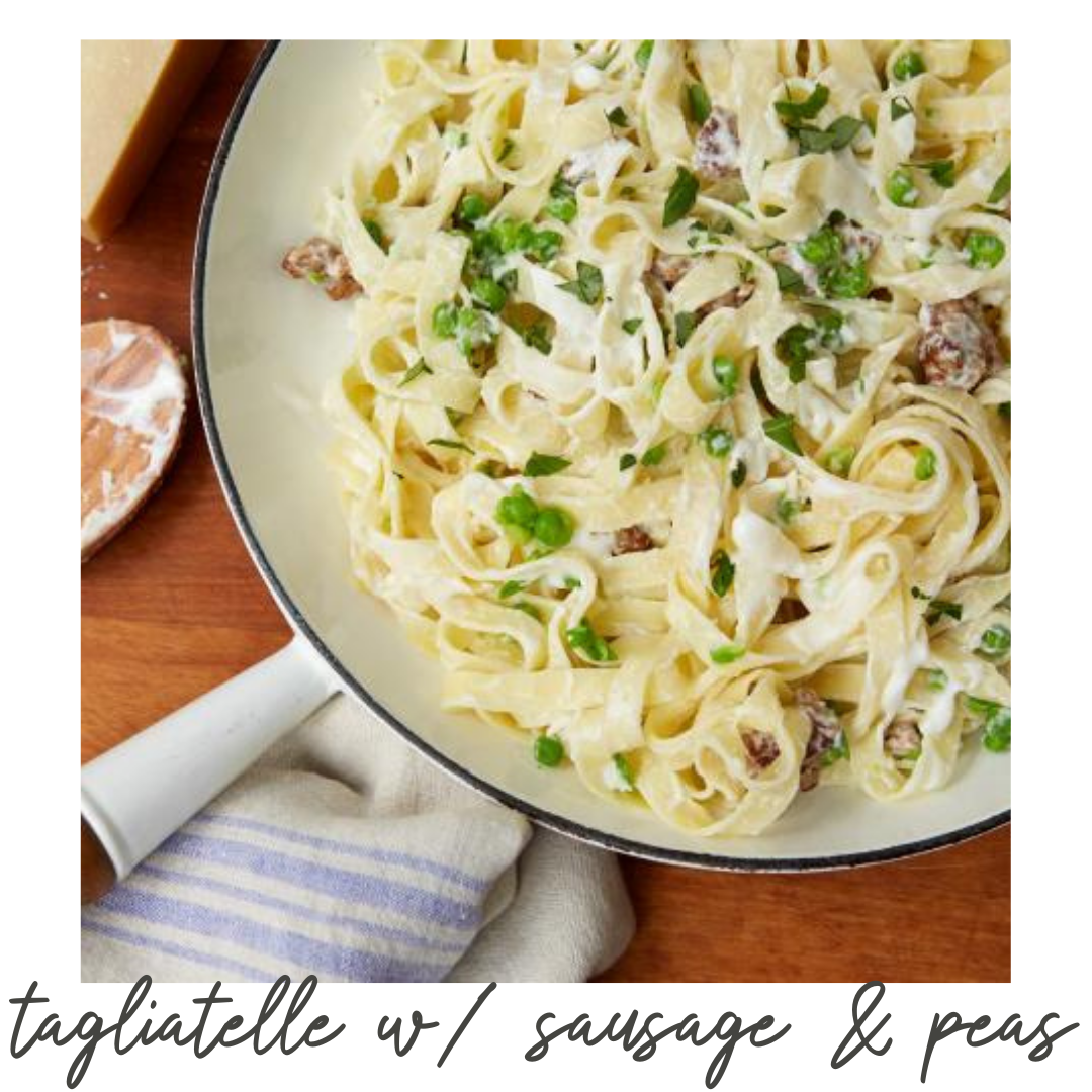 Tagliatelle with Smashed Peas, Sausage and Ricotta Cheese (Copy)