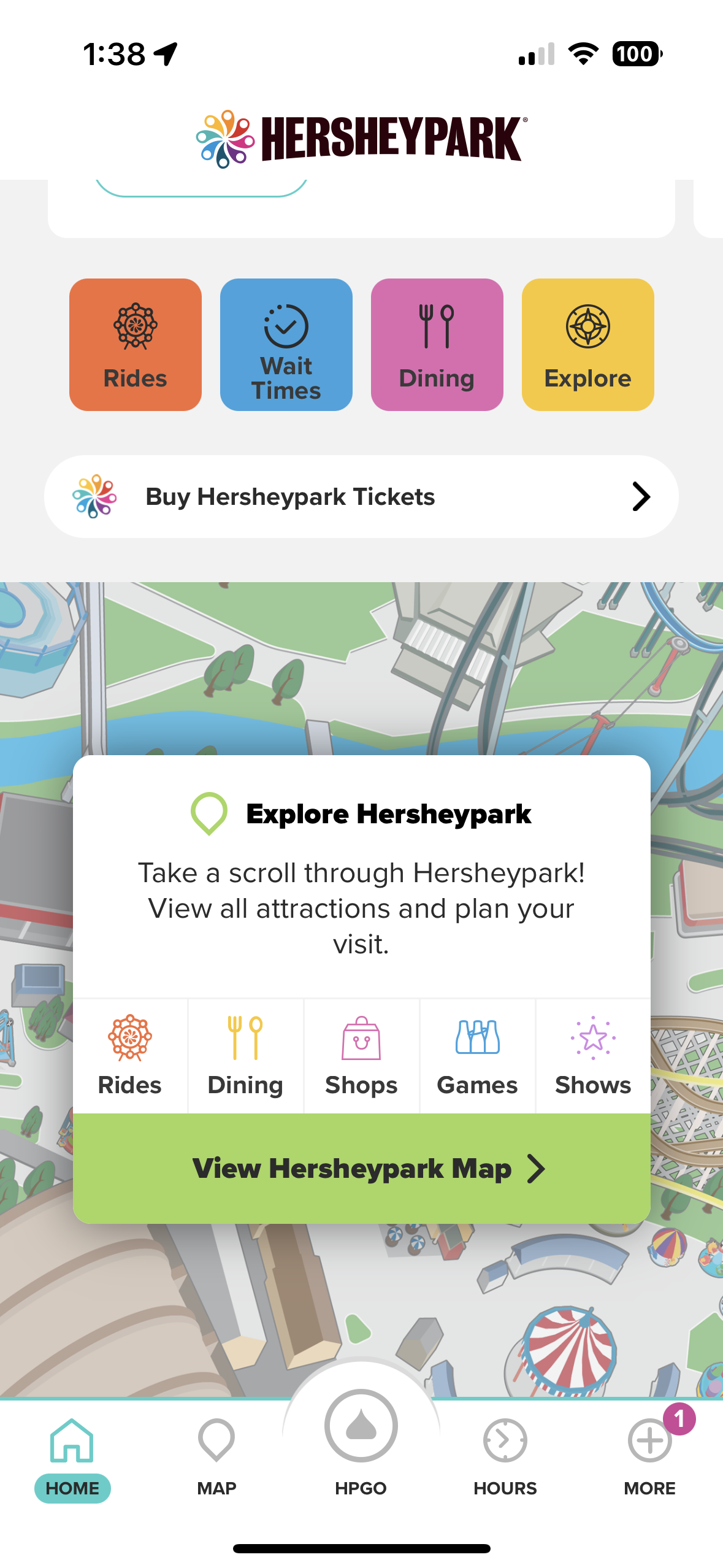 Hersheypark App Homepage