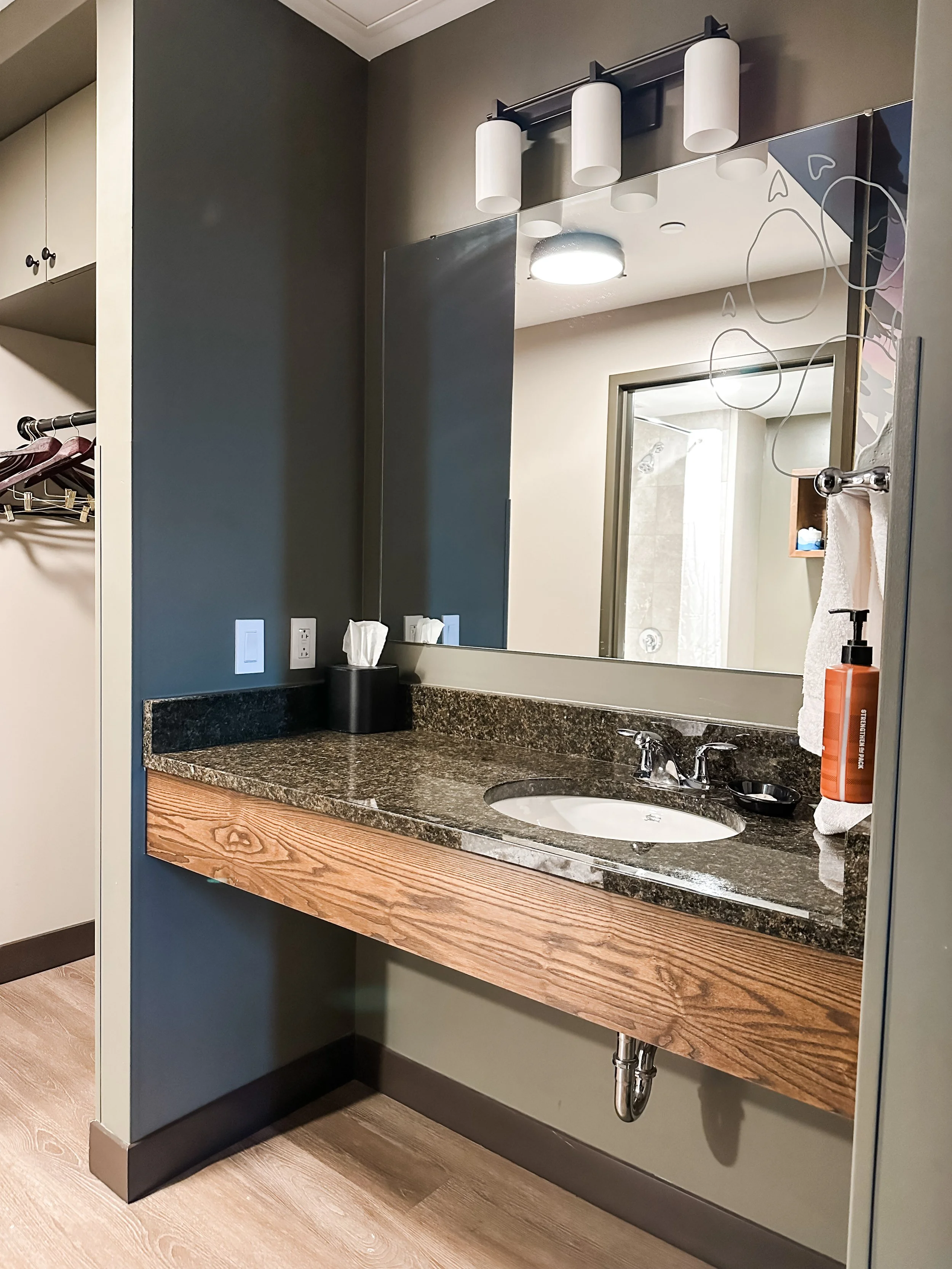  The sink area was directly across from the kids’ bunk room, which actually was a bit annoying as far as how bright the lights are directly into the bunk area (even more reason to take a blackout curtain if your kids are little and going to bed a lot