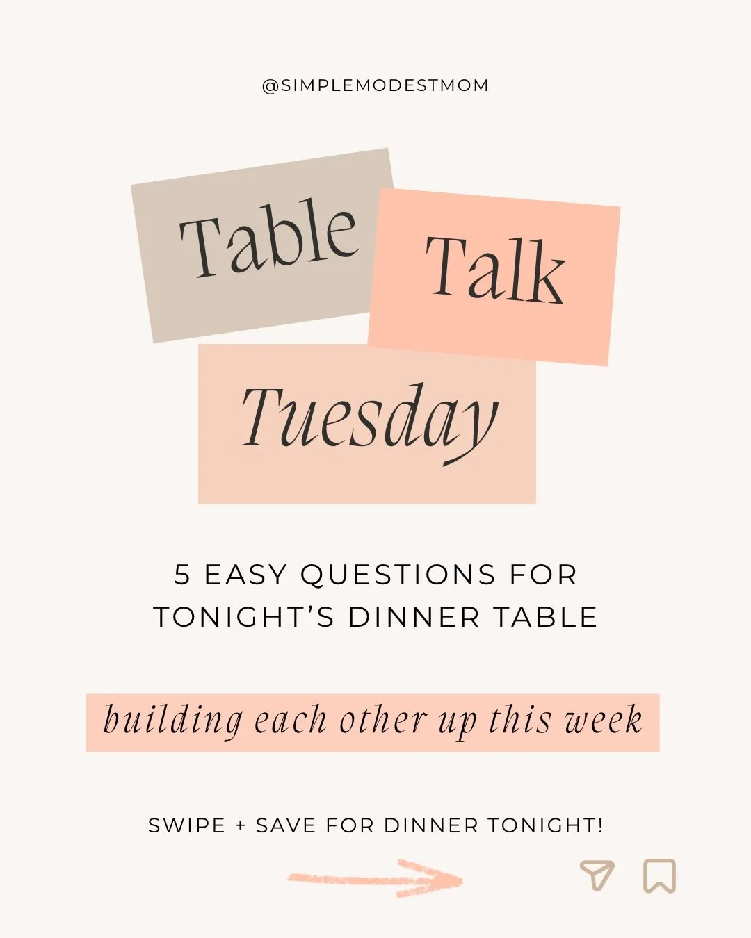This week&rsquo;s Table Talk Tuesday is all about kindness + encouragement 🤍

I love using simple dinner questions like these to help spark meaningful conversation with the kids - starting with one fun, silly question first and then moving into ways