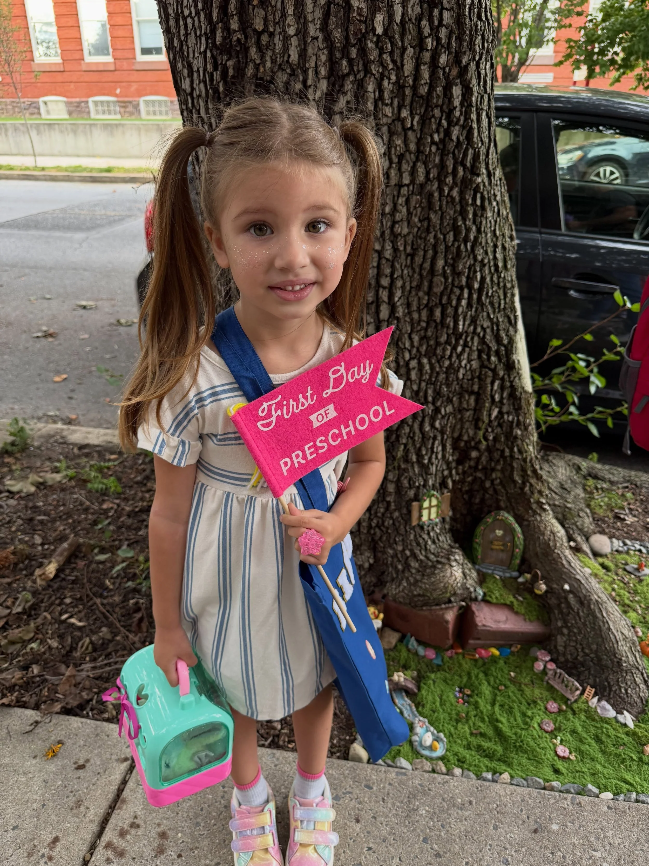 First day of Pre-K! Of course she needed a photo next to her favorite fairy tree 🧚🥰 I just know she is going to thrive this year!! (this was for sure the face of &ldquo;ok mom, that&rsquo;s enough photos now&rdquo;) 😂