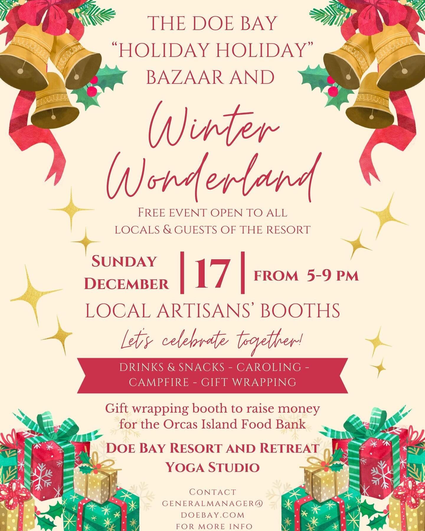 Hey Islanders! There are two very sweet community events happening this Sunday✨! I will be at both!🥰 The Bake Sale benefiting Palestinians is in town&hellip;and a little farther afield is a Winter Wonderland Doe Bay will have lovely live music, a to