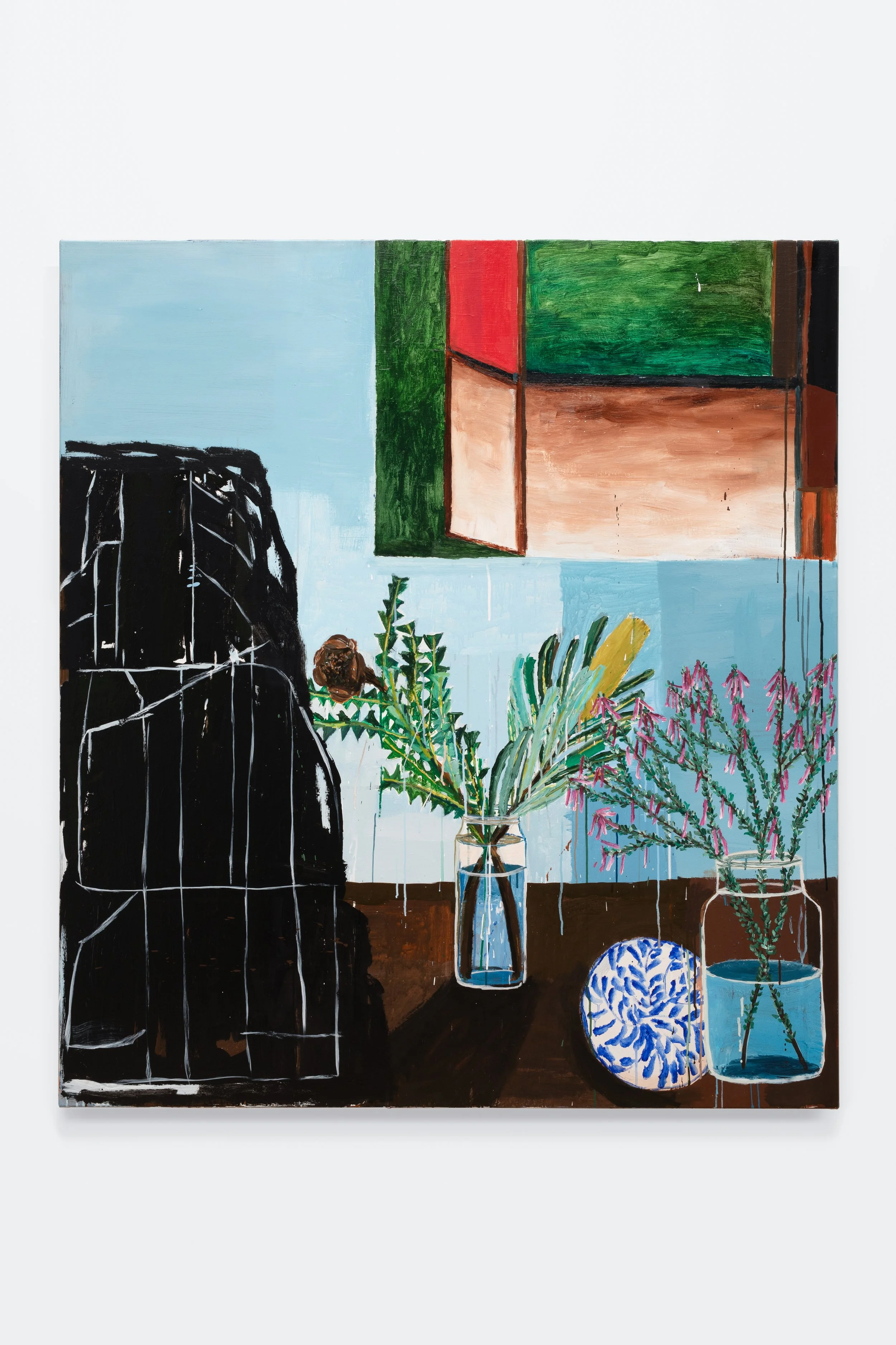 Linen cupboard landscape, Sirius, birth plants, fuchsia heath, 2024, acrylic on polycotton, 153 x 137 .jpg