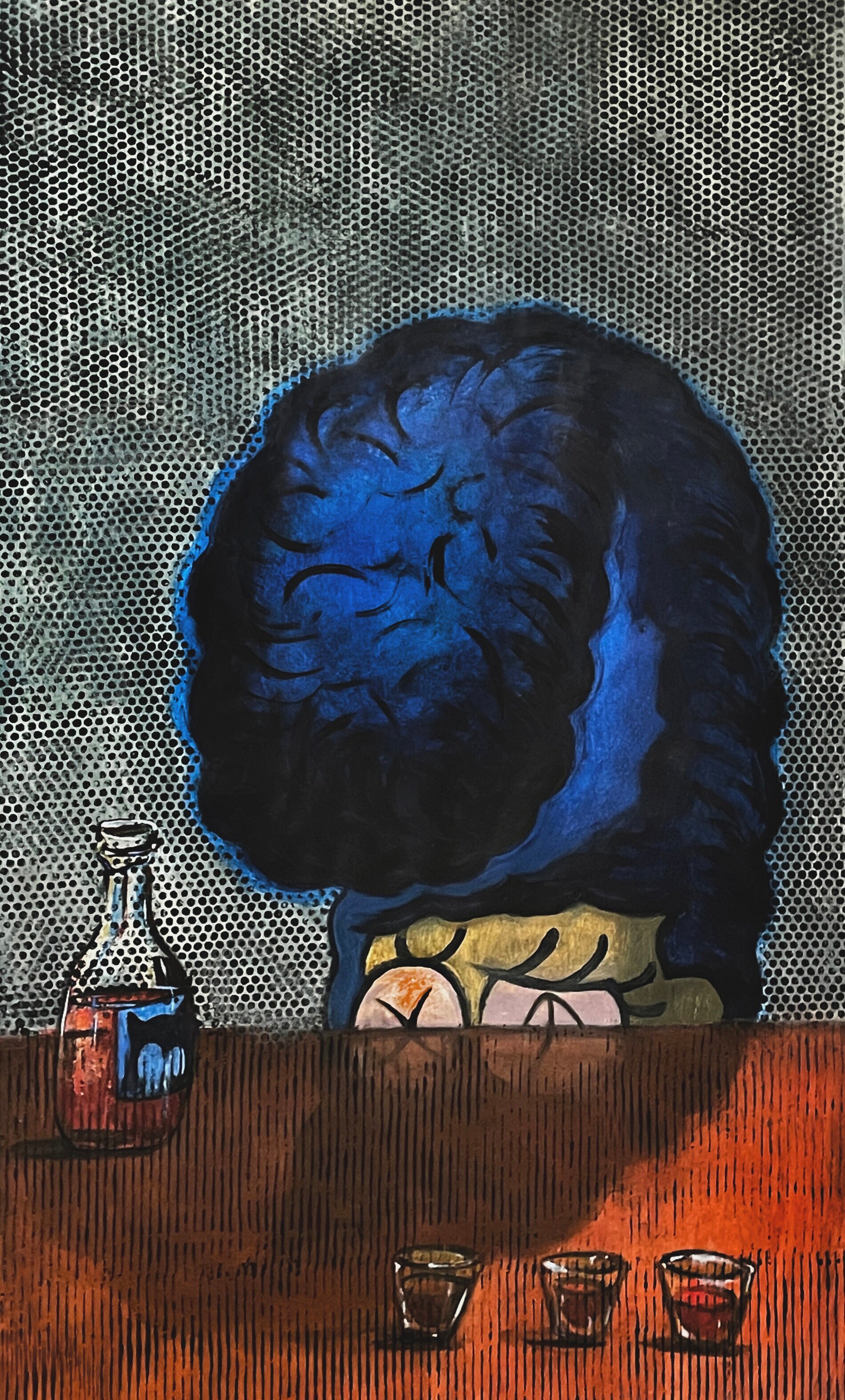 "Marge, 3 Shots", 2021, 70" x 34", mixed media on paper, $7000