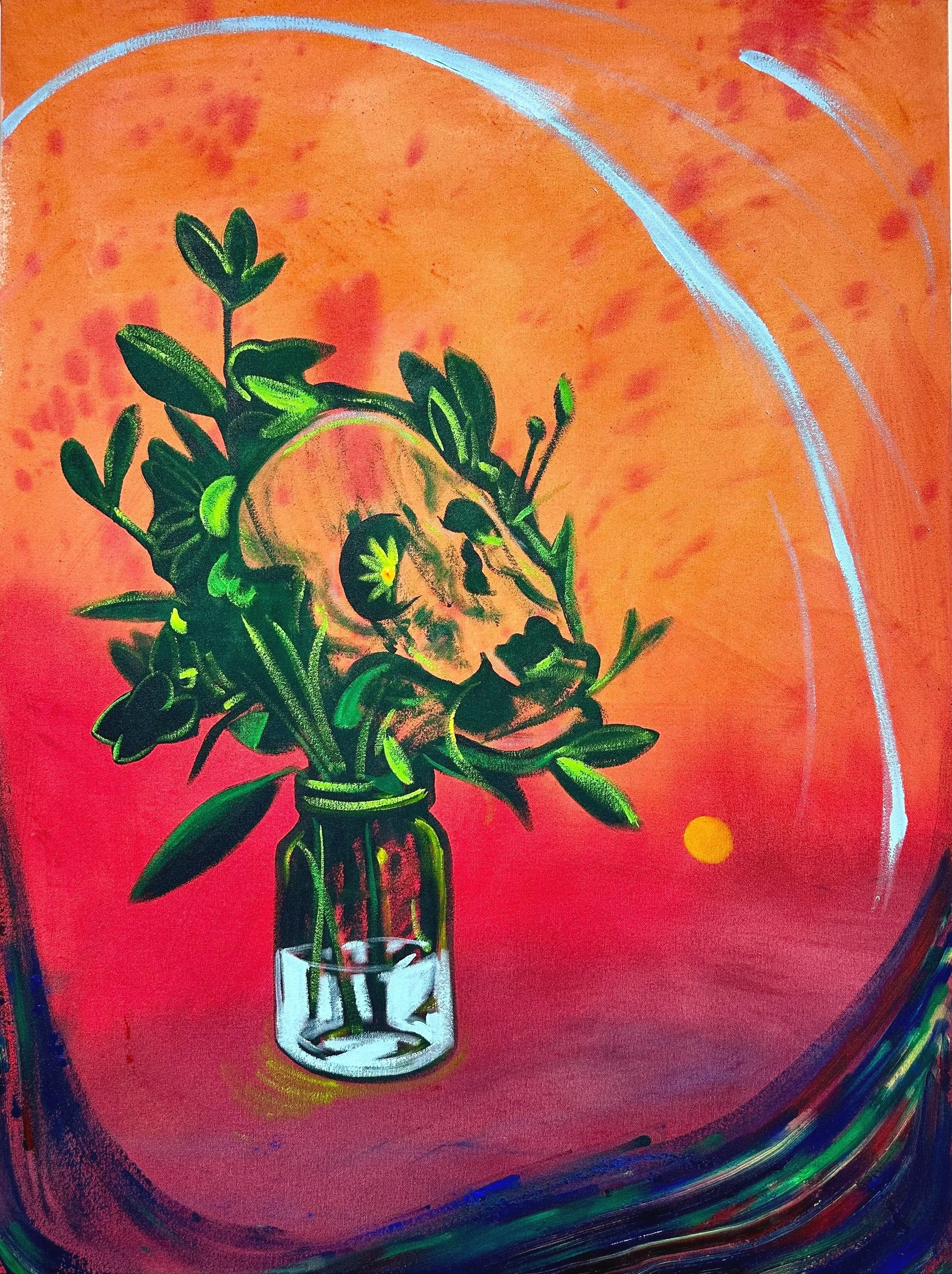 “Vanitas (Glass Half Full)”, Acrylic on canvas , 40 x 30”,  2025